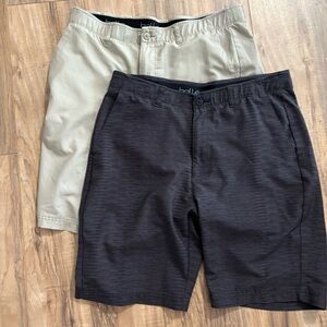 Lot Of 2 Bolle‎ Casual Chino Shorts Mens 34 Black Brown Khaki Performance Pocket